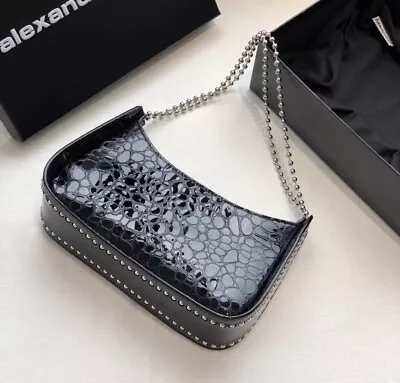 $199 • Buy Alexander Wang Black Leather Silver Chain Shoulder Bag New Condition No Box