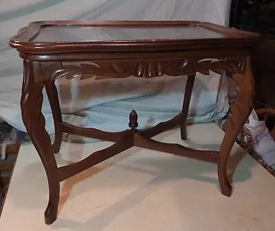 Mahogany Swan Carved Coffee Table With Glass Top  (CT357) • $399