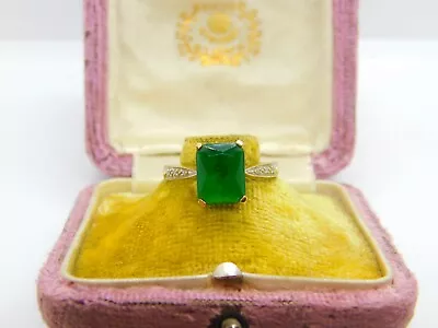 9ct Yellow Gold & Emerald Paste Dress Ring Vintage C1980 Birmingham • £98