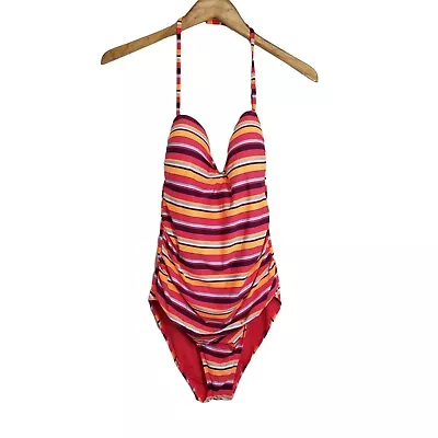 Anne Cole Bright Multicolor Striped Rouched Bandeau One Piece Swimsuit Size 12 • £24.09