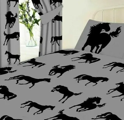 Horses Equestrian Horse Pony Grey Black Single Duvet Cover Bedding Set Gift • £15.99