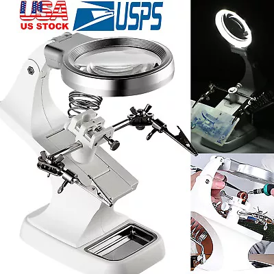 Led Light Magnifier Desk Lamp Helping Hand Soldering Stand 3x Magnifying Glass • $26.73