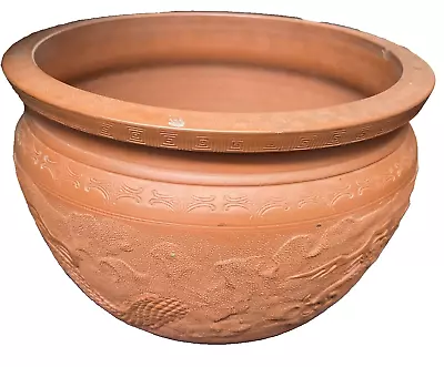 Vintage China Japan Carved Dragon Pot Jardiniere Vessel Redware Terracotta 14  • $85