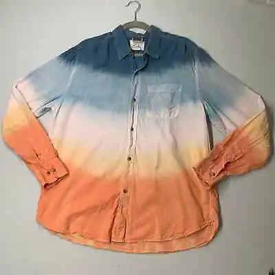 Koto Men Shirt Large Orange Blue Ombre Dip Dye Long Sleeve Collared Casual Adult • $14.99