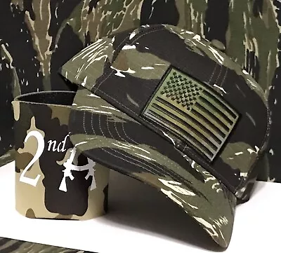 New Tiger Stripe Camo Subdued Camo American Flag Patch Tactical Hat ( No Koozie) • $23.99