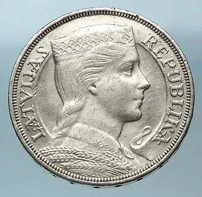 1931 LATVIA W Female Headwear 5 Lati LARGE Vintage Silver European Coin I83770 • $230.80