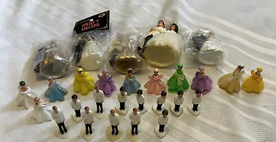 Vintage Wedding Cake Cupcake Topper Bride Groom Bridesmaid Lot Of 28 • $40