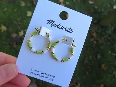 Madewell Jewelry Striped Enamel Beaded Hoop Earrings (Green And White)  • $24