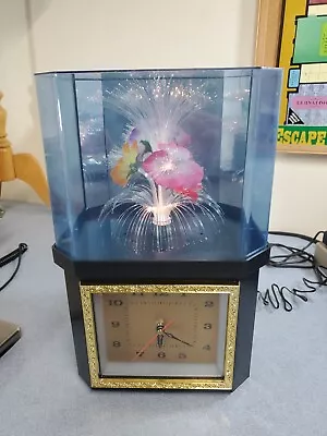 Fiber Optic Rotating Flower Clock Lamp 14.5''H 1985 Vintage Lighted Tv Table • $45