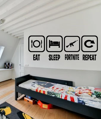 £5.99 • Buy Eat Sleep Fortnite Repeat Gaming Kids Bedroom Vinyl Decal Wall Art Sticker