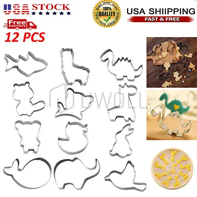 12 Pcs Cookie Cutters Shapes Kids Home Baking Metal Animal Stainless Steel Mold • $9.14