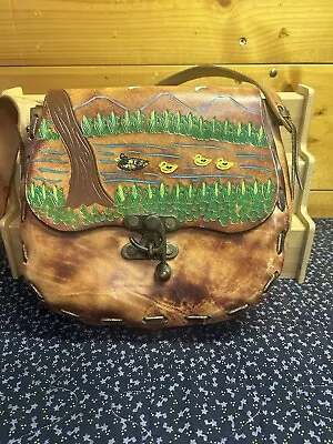 Vintage 1970’s Hand Tooled Leather Boho Shoulder Bag • $150