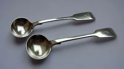 Antique Sterling Silver Salt Spoons - Pair - H.J.Lias 1865 - 23.8g - Mono Of 'F' • £28