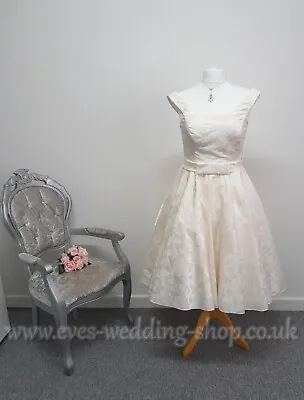 Lou Lou Nora Vintage Inspired Brocade Ivory Tea Length Wedding Dress UK 16 • £449.10