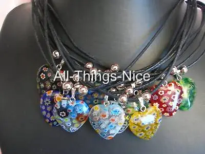 £8.50 • Buy 10 MILLEFIORI Murano Glass 20mm Love HEART Pendant Necklace Fashion Jewellery