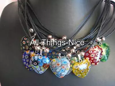 10 MILLEFIORI Murano Glass 20mm Love HEART Pendant Necklace Fashion Jewellery • £8.50