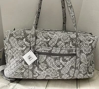 Vera Bradley LARGE TRAVEL DUFFEL Bag Gray White Bandana (New & Sealed) $120 • $74.95