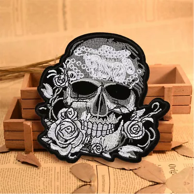 Flower Rose Skull Patch Embroidered Sew On Iron On Badge Fabric Craft Transfer • £3.47