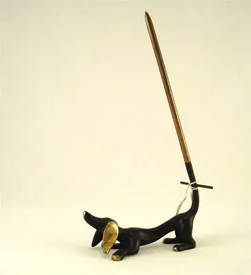 NEW OLD STOCK Bergmann Vienna Austria BREZELHOLDER Ringholder DACHSHUND Bronze • $124.99