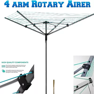 50M 4 Arm Rotary Airer Heavy Duty Washing Clothes Line Outdoor Garden Dryer • £34.99