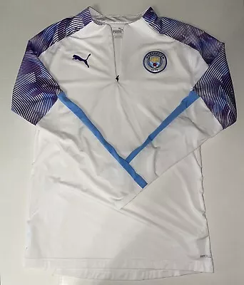 PUMA Manchester City FC 1/4 Zip  Warm Up Pullover White/Light Blue Medium M • $27.99