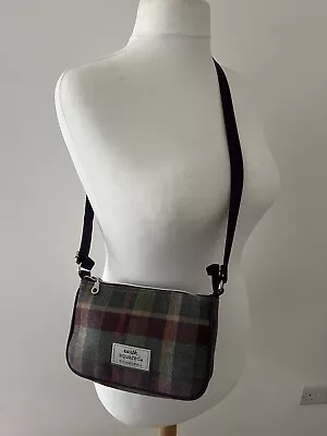 Earth Squared Tartan And Herringbone Anna Crossbody Cross Body Bag Purple Strap • £10