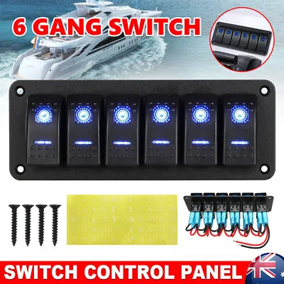 6 Gang 12V Switch Panel Rocker Control LED ON OFF For Boat Marine RV Waterproof • $27.49