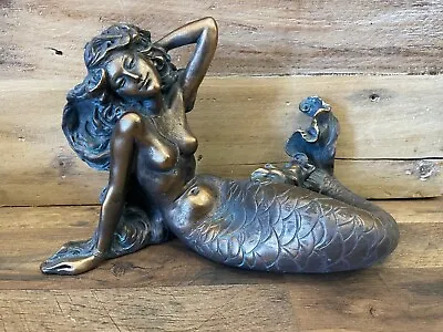 Mermaid Figurine Brushed Bronze On Resin 12  X 7.75  • $34.99