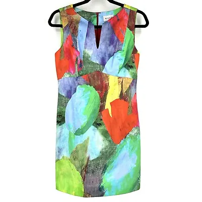 Milly Abstract Floral Sleeveless Sheath Dress Bright Watercolor Silk Size 4 • $53
