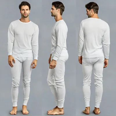 Mens Thermal Underwear Set Knocker Long Sleeve Pajamas Pants Sleep White Size L • $20.97