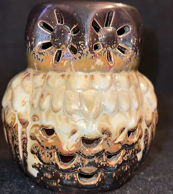 VTG (?) Stoneware Brown Drip Glaze Owl Candle Holder Lantern Scented Wax Warmer • $4.99