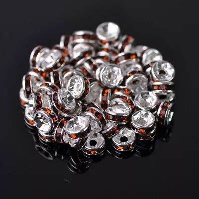 Rondelle 4mm 5mm 6mm 8mm 10mm 12mm Crystal Rhinestone Metal Loose Spacer Beads • $2.98