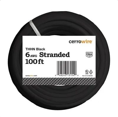 💥100 Ft. 6 Gauge Black Stranded Copper THHN Wire💥 • $135