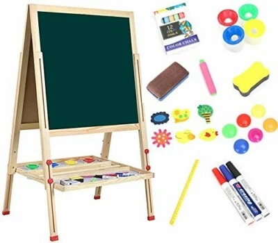 £56.39 • Buy Kid’s Wooden Art Easel Double-Sided Height Adjustable Painting Blackboard