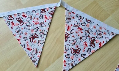 £6.99 • Buy Brand New White & Peach Butterfly Fabric Double Sided Bunting
