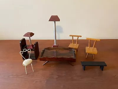 Ginny Doll Furniture Vintage Chairs Lamps Coffee Table Bookcase Wood • $18