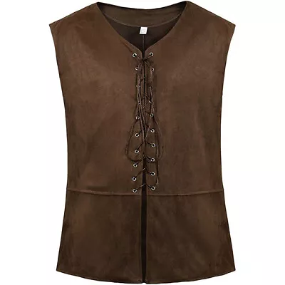 For Men Medieval Pirate Costume Vest Renaissance Steampunk Top Lace Up Waistcoat • $27.35