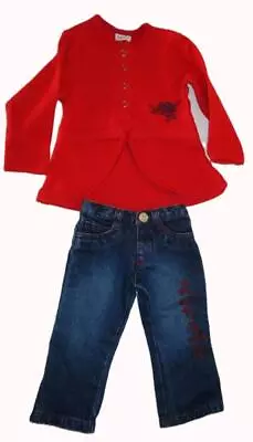 *~ 23  My TWINN Doll FLORAL Embroidered DENIM Jeans & Coordinating RED Top  ~* • $9.99