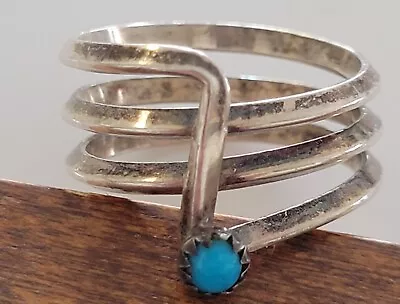 Vintage OLD PAWN Navajo Handmade Sterling Snake Eye Turquoise Spiral Ring Size 7 • $29.99