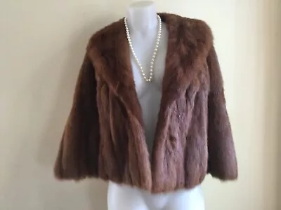 Vintage Mink Fur Capelet Shawl Stole Brown Satin Lining Wedding • $35.73