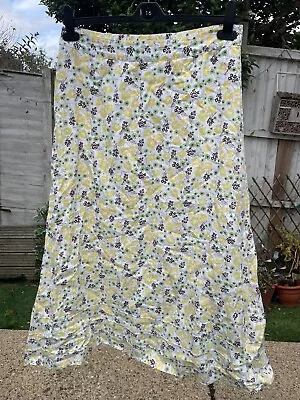 LAURA ASHLEY White Yellow Floral Linen Skirt Size UK 12 • £0.99