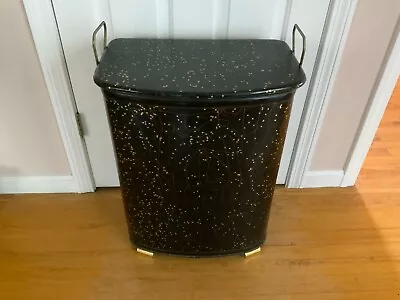 Vintage Mcm Laundry Hamper Black Gold Atomic Wicker Back Pattern • $95