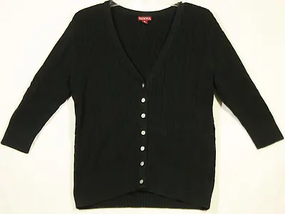 Merona Sweater Black 3/4 Sleeve Cardigan V Neck Button Front Womens Medium • $10.50