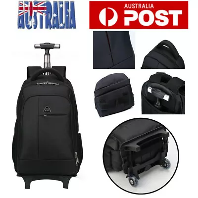 Black Wheeled Backpack Nylon Rolling Backpack With 2 Wheels For Travel • $87.99