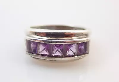 Vintage Sterling Silver Amethyst February Gemstone Channel Set Band Ring Sz 8 • $22.95