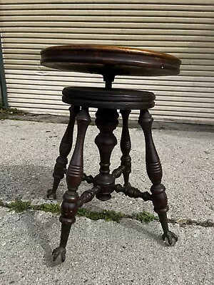 Antique Piano Swivel Stool Brass Claw & Glass Ball Feet • $100