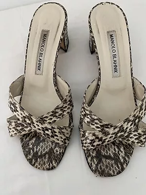 Manolo Blahnik Otawi Crisscross Snakeskin Print Slide Sandals Women Sz 36.5/ 6 • $74.99