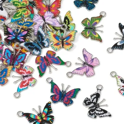 50Pcs Platinum Alloy Enamel Pendants Butterfly Charms For Jewelry Making 14~21mm • $12.69