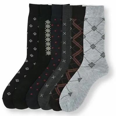 3 6 12 Or 18 Pairs Mens Dress Socks Multi Color Print Casual Work Size 10-13 • $11.95