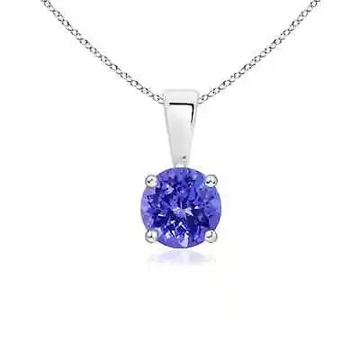 Classic Round Tanzanite Solitaire Pendant In Silver (Grade- AAAA Size- 5MM) • £328.89